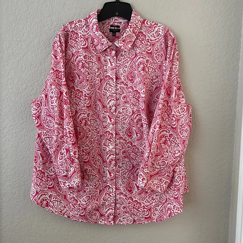 Talbots Paisley Pink/White Women’s ButtonDown Long Sleeve Blouse Sz 20W Like New - Picture 6 of 7